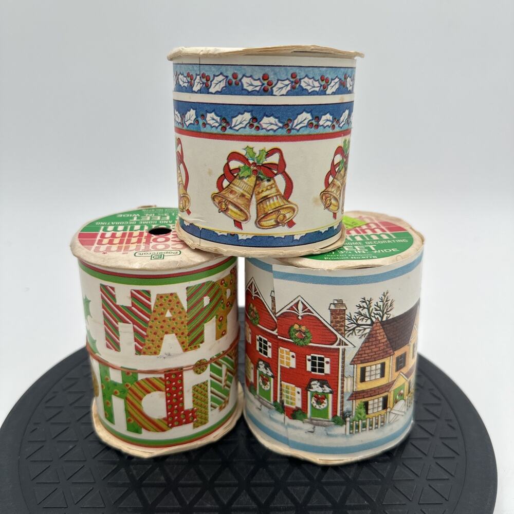 Lot Of 3 Used Vintage Decotrim Christmas Themed Paper Crafts Gift Ribbons